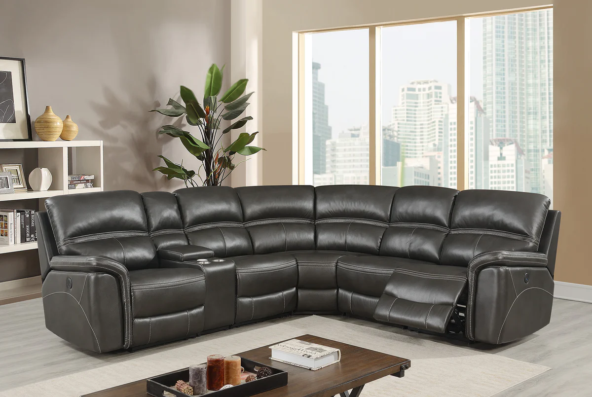 LouisianaSEC Lousiana Grey Leathaire Power Reclining Sectional Sofa 8299A 9 ( OPEN BOX ) - Image 1