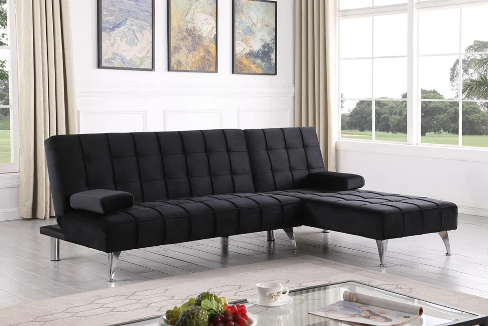 Luna-Black-Velvet-Reversible-Sectional-Sofa-Bed Luna Black Velvet Reversible Sectional Sofa Bed - Image 1