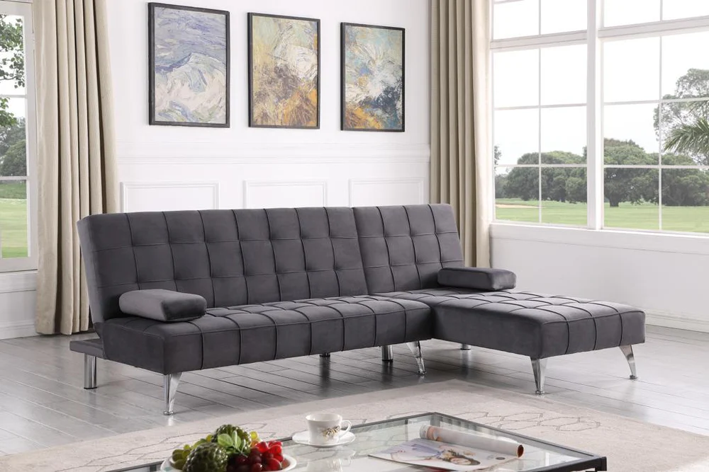 Luna-Grey-Velvet-Reversible-Sectional-Sofa-Bed Luna Grey Velvet Reversible Sectional Sofa Bed - Image 1