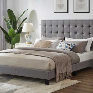 Modern Grey Tufted Bed With Adjustable Headboard 2114
