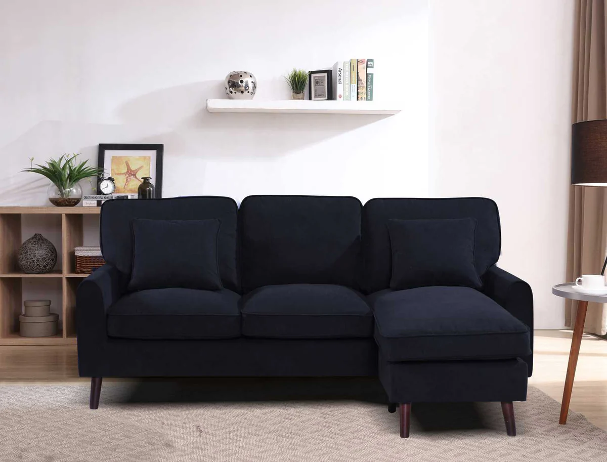MonaBlackVelvetSectionalSofa Mona Black Velvet Reversible Sectional Sofa - Image 1