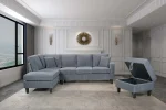 Reversible Grey Corduroy Fabric Sectional Sofa with Storage Ottoman 9937
