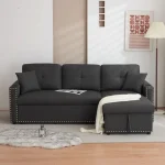 Reversible Dark Grey Pull Out Sectional Sofa Bed With Storage Chaise & Cup Holder 4777 - Image 3