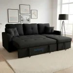 Reversible Black Fabric Pull Out Sectional Sofa Bed With Storage 1866 - Image 3