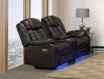 Rogue Brown Air Leather Power Recliner Sofa Set with Bluetooth Speaker 3765 - Image 4