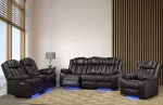 Rogue Brown Air Leather Power Recliner Sofa Set with Bluetooth Speaker 3765 - Image 2