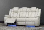 Rogue Light Grey Air Leather Power Recliner Sofa Set with Bluetooth Speaker 3765