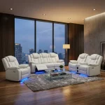 Rogue Light Grey Air Leather Power Recliner Sofa Set with Bluetooth Speaker 3765 - Image 4