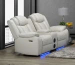 Rogue Light Grey Air Leather Power Recliner Sofa Set with Bluetooth Speaker 3765 - Image 2