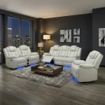 Rogue Light Grey Air Leather Power Recliner Sofa Set with Bluetooth Speaker 3765 - Image 5