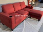 Red Fabric Reversible Sectional Sofa With USB Port and Side Pocket 2215