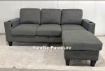 Dark Grey Fabric Reversible Sectional Sofa With USB Port and Side Pocket 2215