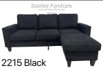 Black Fabric Reversible Sectional Sofa With USB Port and Side Pocket 2215