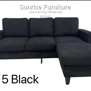 Black Fabric Reversible Sectional Sofa With USB Port and Side Pocket 2215