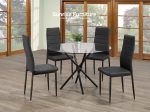 Round Tempered Clear Glass Dining Table with 4 Black Chairs IF-1429/5053