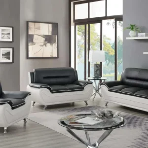 Speedy Black & White Faux Leather 3pc Sofa Set with Chrome Legs 868