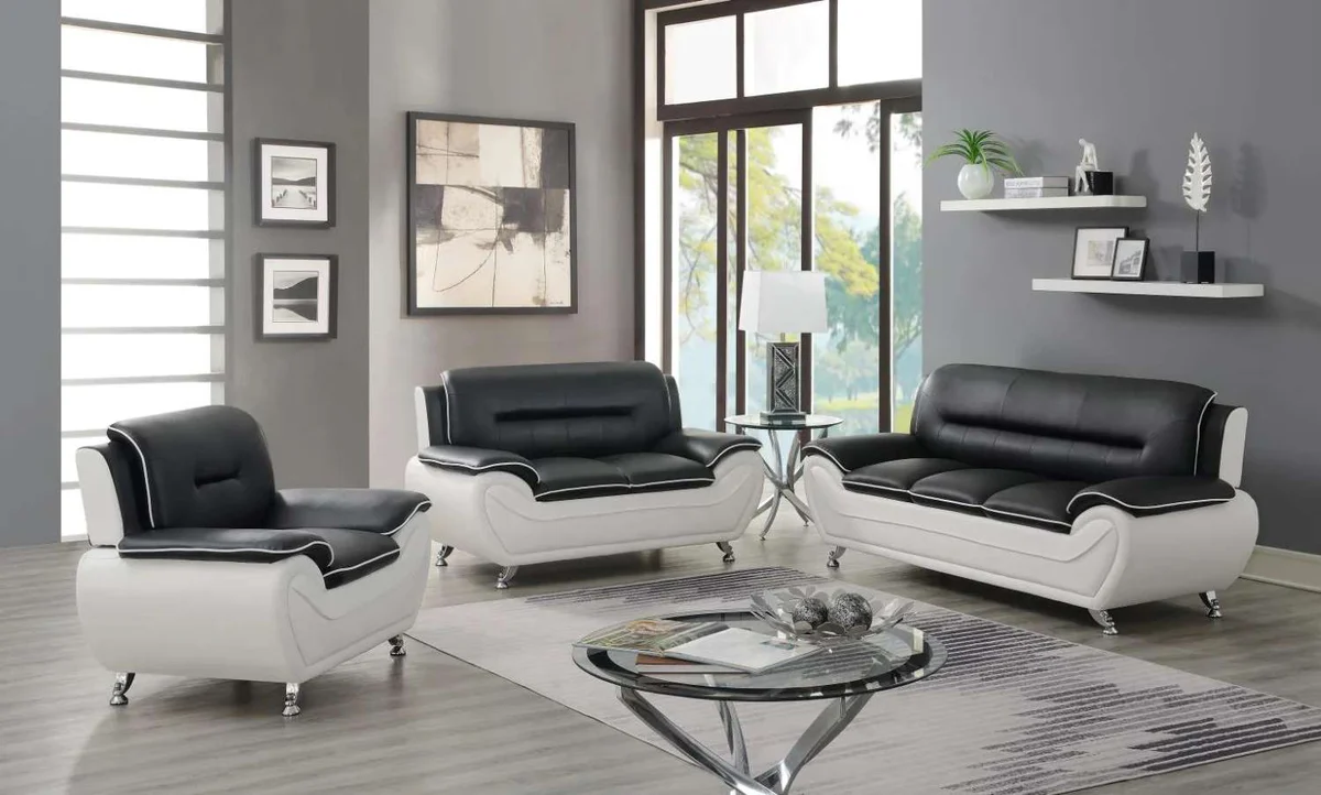 Speedy-Black-White-Faux-Leather-3pc-Sofa-Set-with-Chrome-Legs-868 Speedy Black & White Faux Leather 3pc Sofa Set with Chrome Legs 868 - Image 1