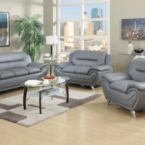 Speedy Grey Faux Leather 3pc Sofa Set with Chrome Legs 868