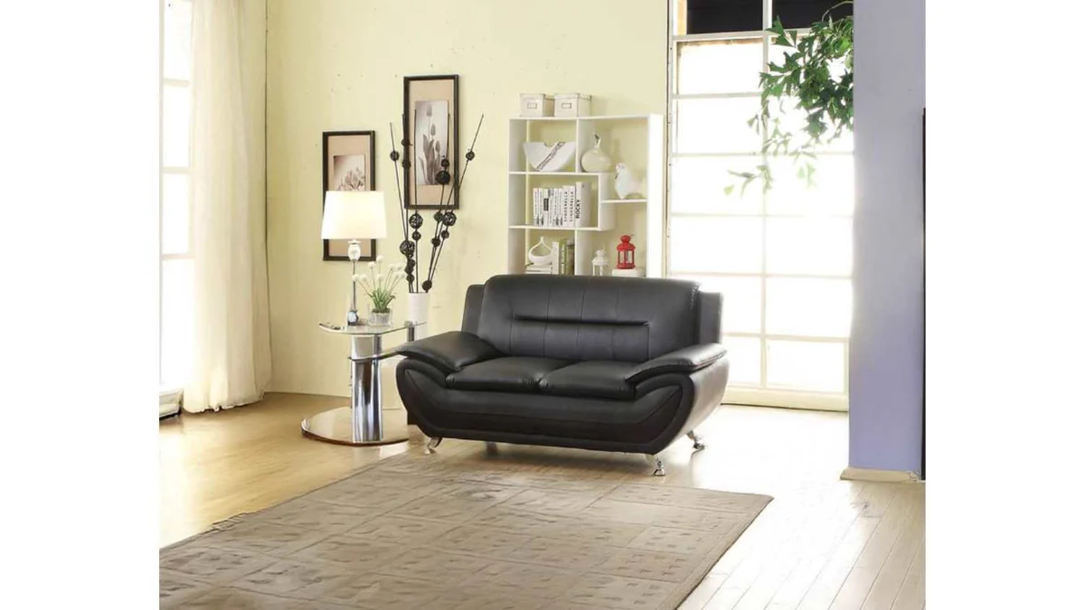 Spruce-Black-Faux-Leather-Sofa-Set-3350 Spruce Black Faux Leather Sofa Set 3350 / 868 - Image 1