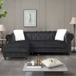 Black Velvet Sectional Sofa with Nailhead 2030 - Image 2
