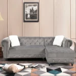 Grey Velvet Sectional Sofa with Nailhead 2030 - Image 2