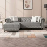 Grey Velvet Sectional Sofa with Nailhead 2030