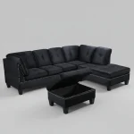 Snow Black Velvet Reversible Sectional Sofa with Ottoman 1013 - Image 2