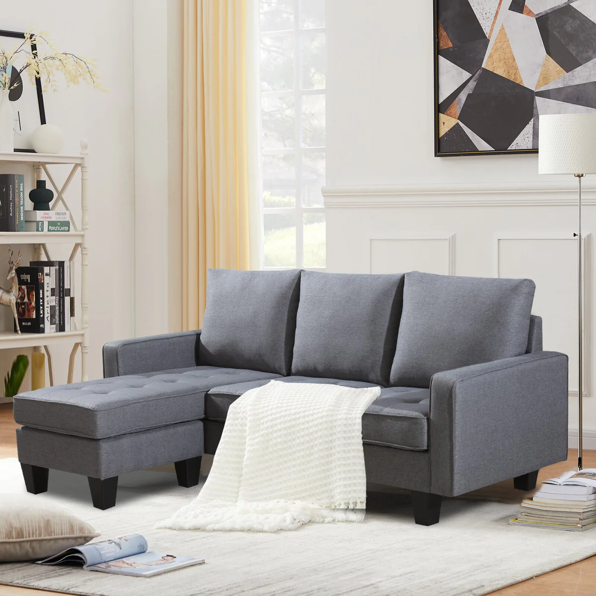 WhatsAppImage2022-09-01at5.10.58PM_3 Grey Fabric Sectional Sofa with Floating Ottoman- 2209 - Image 1