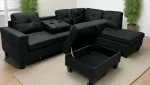Black Soft PU Reversible Sectional Sofa with Drop Down Tray & Stoage Ottoman 2406 - Image 2
