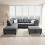 Snow Reversible Grey Sectional Sofa with Ottoman 1013