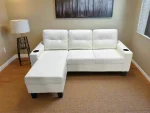 White PU Reversible Sectional Sofa with Cup Holder 2217 - Image 2