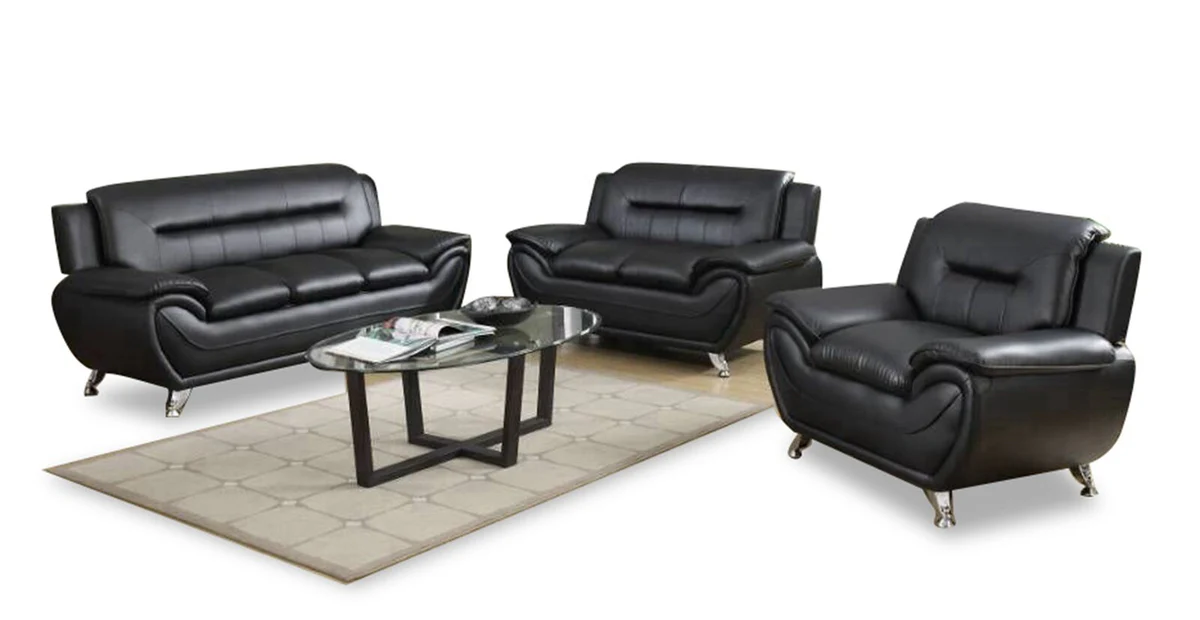 ZoomedImage_1 Speedy 3 PC Black Faux Leather Sofa Set 868 - Image 1