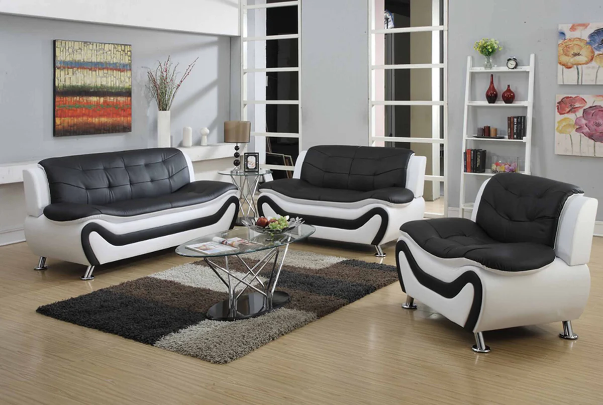 aucklandwhiteblack Auckland Black and White 3pc Sofa Set 077 - Image 1