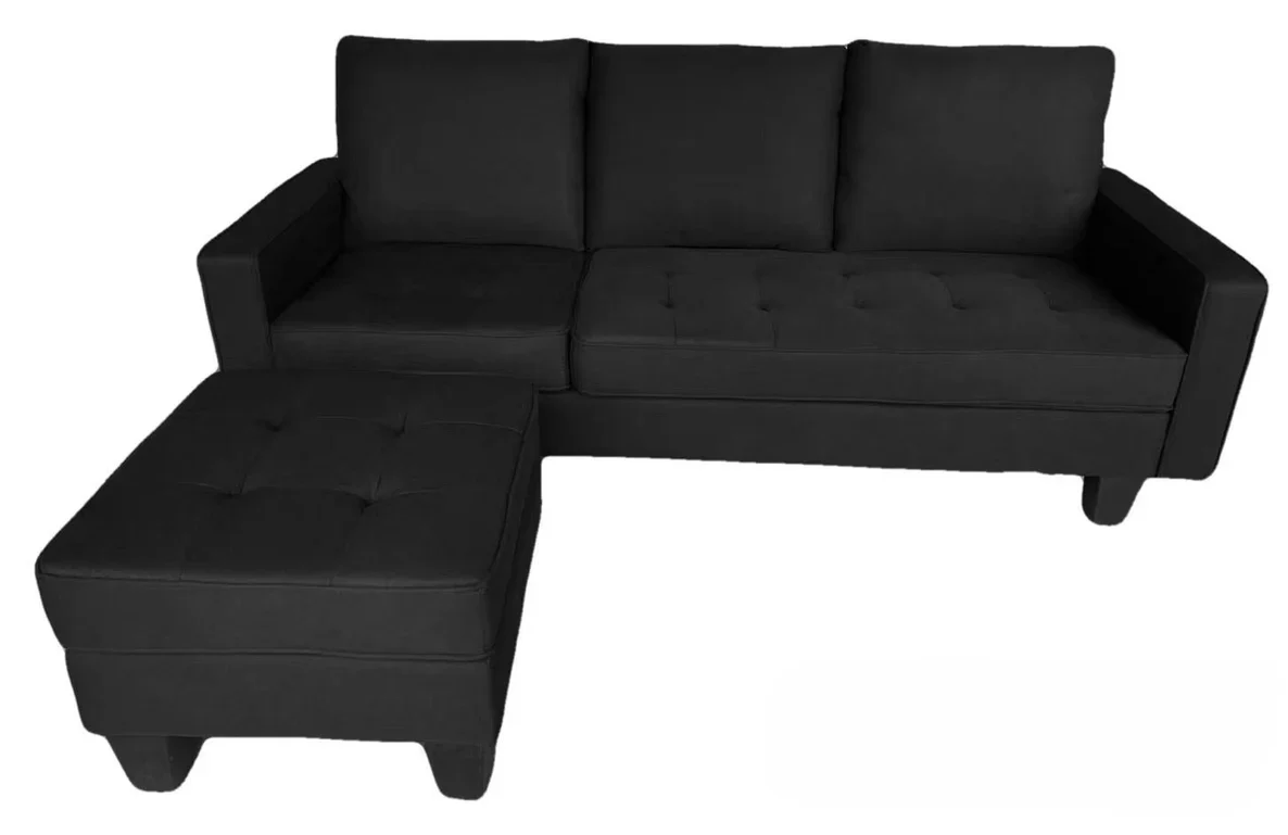 black_sectional_sofa_with_ottoman_2209 Black Fabric Sectional Sofa with Floating Ottoman 2209 - Image 1