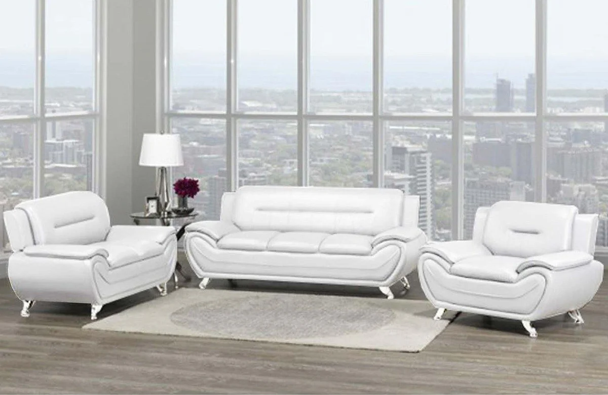 celinewhite Speedy 3 PC White Faux Leather Sofa Set 868 - Image 1