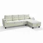 White PU Sectional Sofa with Cup Holder 2218 - Image 2