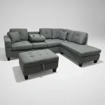 Grey Reversible Sectional Sofa with Drop Down Tray & Stoage Ottoman2401