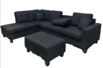 Black Reversible Sectional Sofa with Drop Down Tray & Storage Ottoman 2401 - Image 4