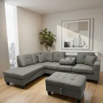 Grey Reversible Sectional Sofa with Drop Down Tray & Stoage Ottoman2401 - Image 2