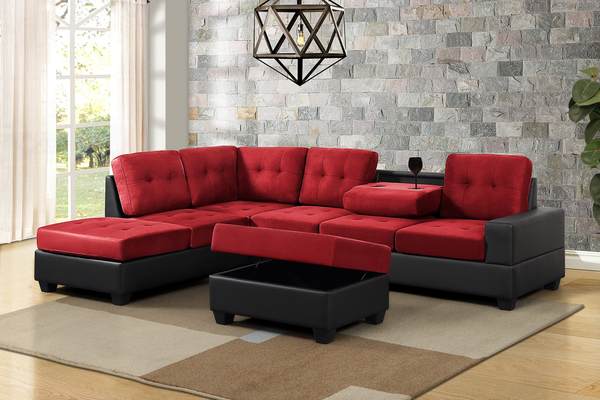 romared Roma Sectional Sofa with Ottoman - Black & Red - Image 1
