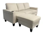 Modern Micro Fabric 3-Seater Sofa with Ottoman & USB Charging Port - Image 6