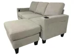 Modern Micro Fabric 3-Seater Sofa with Ottoman & USB Charging Port - Image 7
