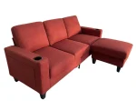 Modern Micro Fabric 3-Seater Sofa with Ottoman & USB Charging Port - Image 3