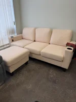 Modern Micro Fabric 3-Seater Sofa with Ottoman & USB Charging Port - Image 9