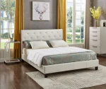 Platform Bed With Button-Tufted Fabric