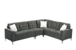 Velvet Sectional With Silver Legs & White Throw Pillows - Image 3