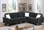 Velvet Sectional With Silver Legs & White Throw Pillows - Image 2