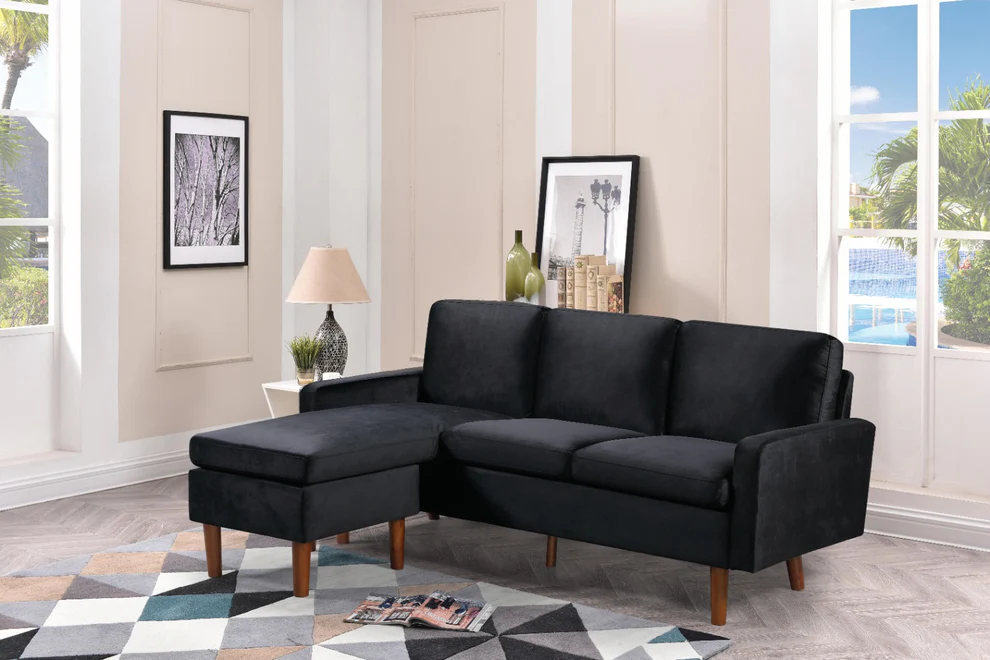 WhatsApp-Image-2023-01-06-at-5.03.54-PM-2 Velvet Fabric Sectional - Chaise Turns Into Floating Ottoman - Image 1