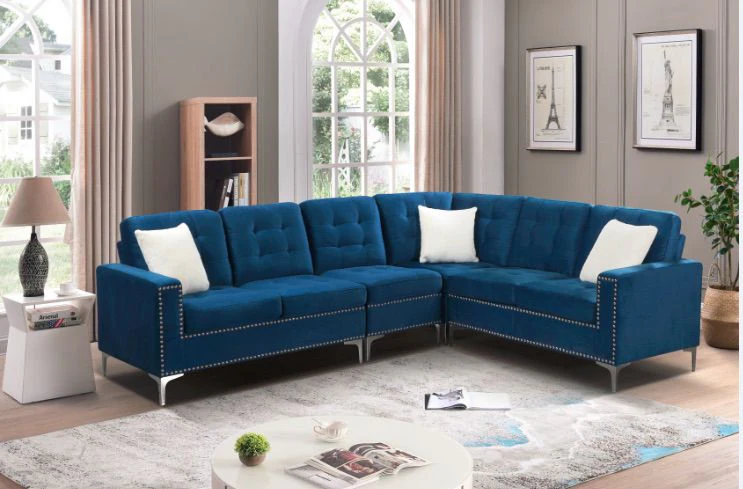 WhatsApp-Image-2023-02-26-at-5.23.37-PM Velvet Sectional With Silver Legs & White Throw Pillows - Image 1